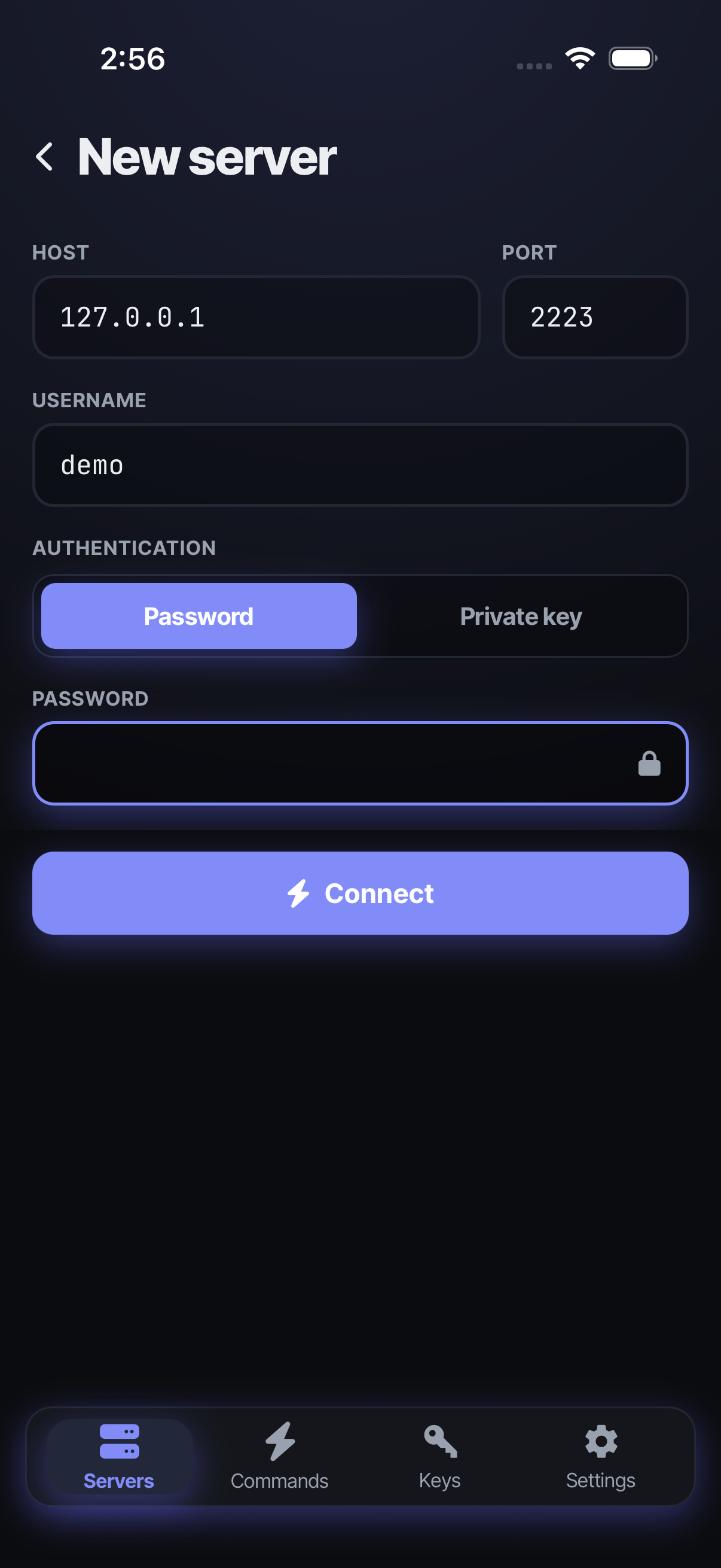 New connection form